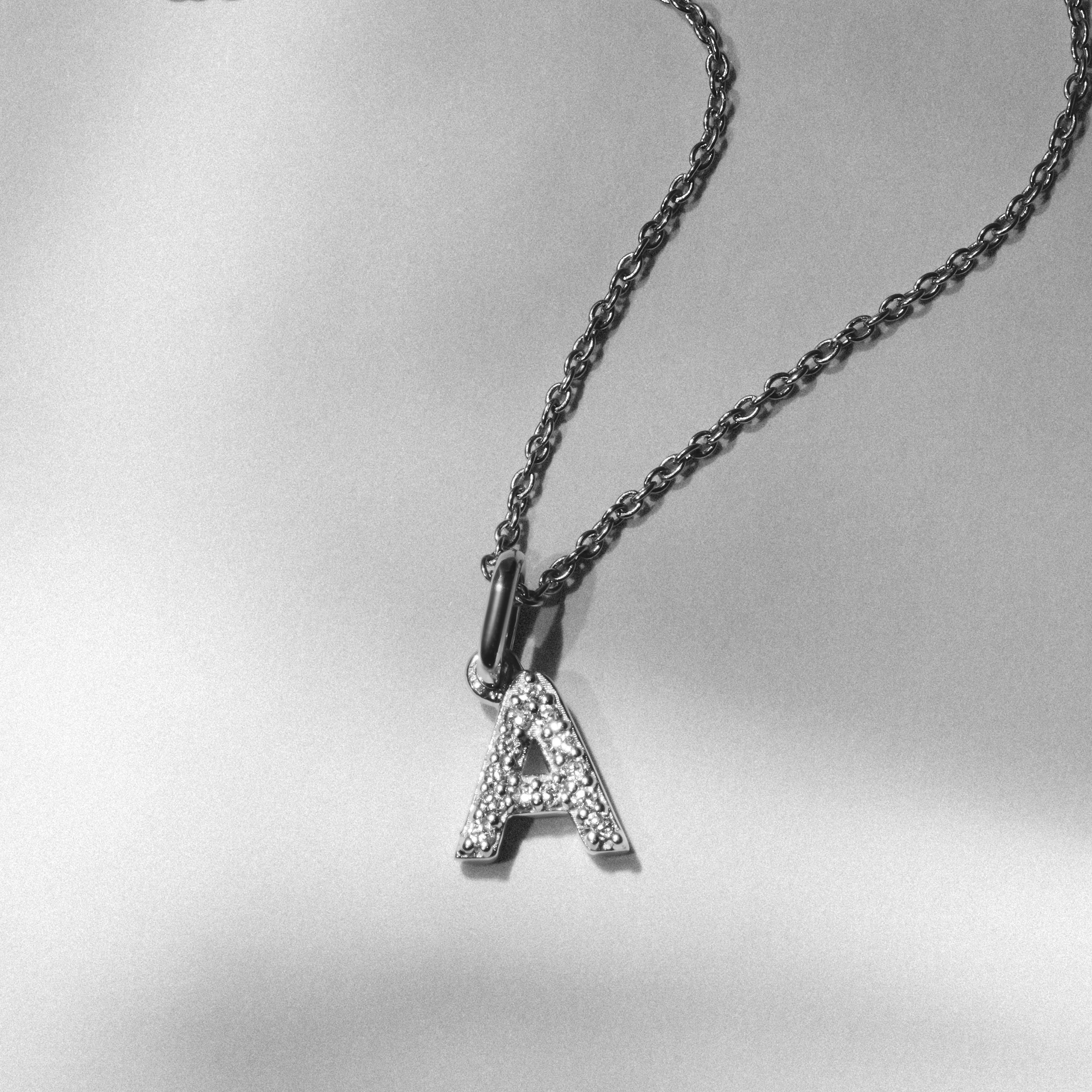 Love Letter Initial A Lab Diamond Necklace set in 925 Sterling Silver